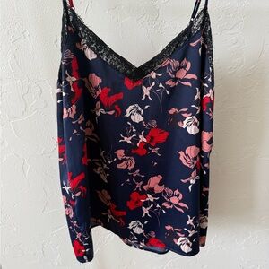 Halogen Navy and Pink Floral Lace Camisole